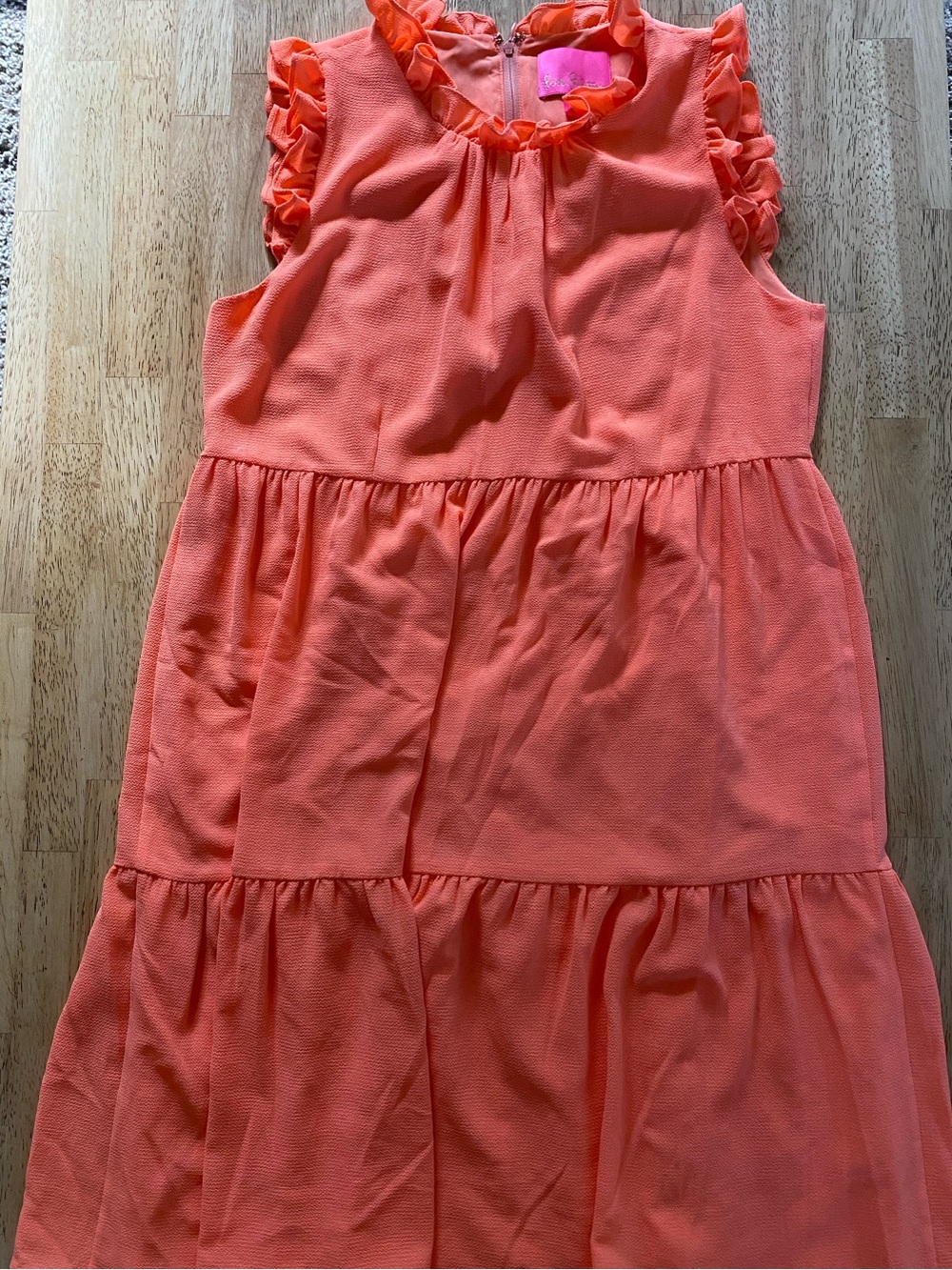 Lilly Pulitzer Coral Ruffle Sleeve Tiered Dress